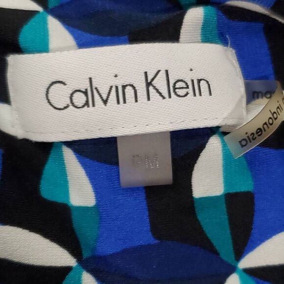 Calvin Klein Medium Petite Blue/Blk/Wht Print Blouse Top - Picture 5 of 6